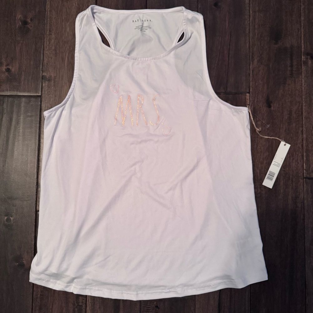 Rae Dunn MRS. Bridal Wedding White Racerback Tank L NWT
